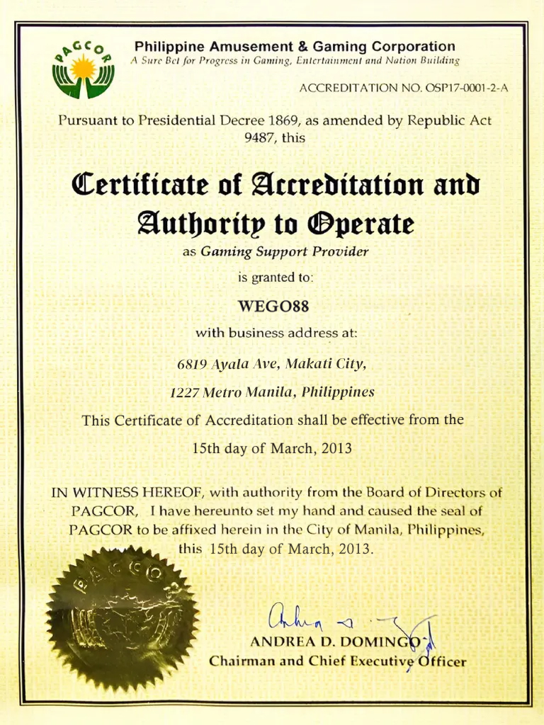 WEGO88 공식 라이선스 PAGCOR